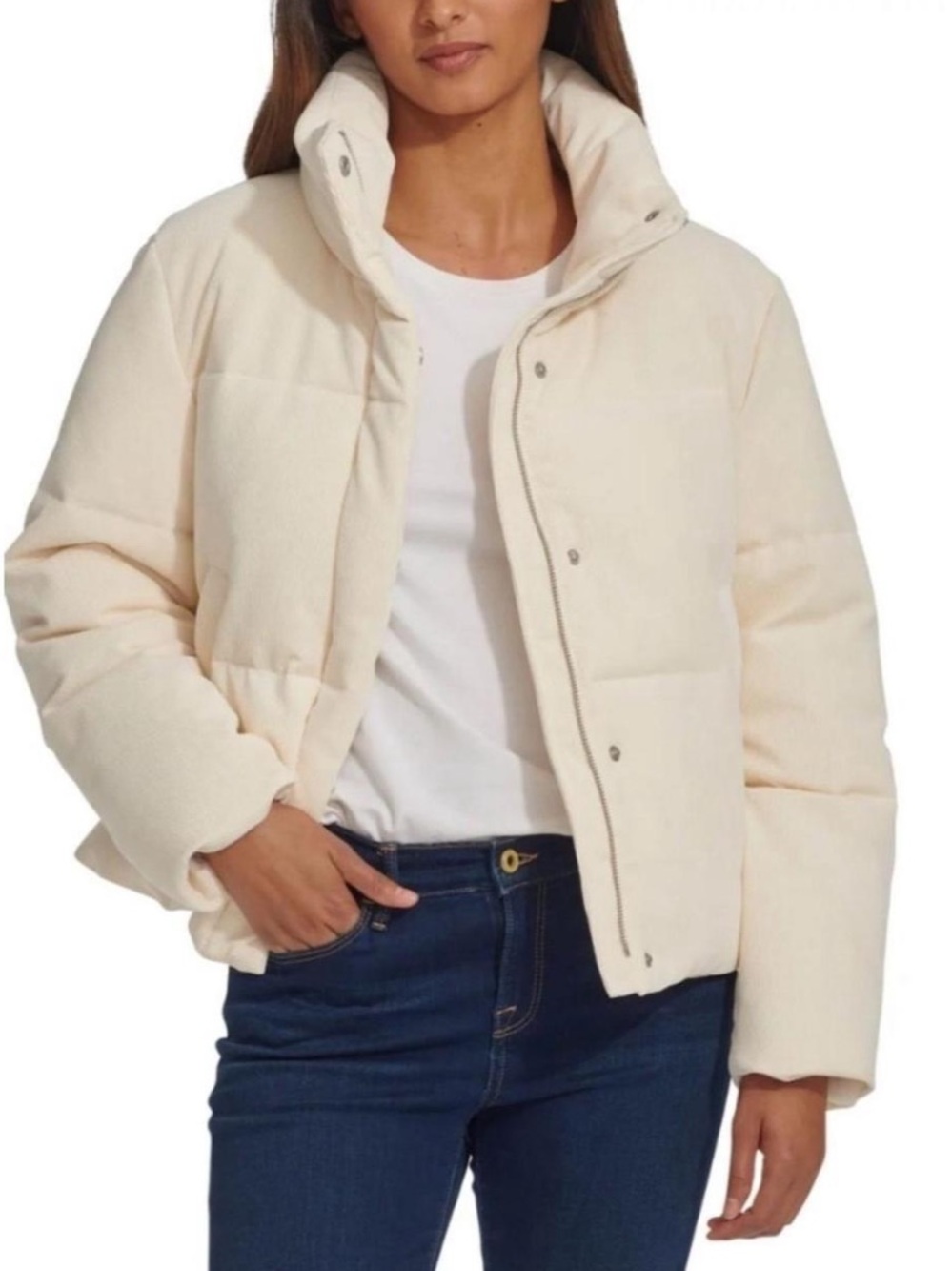 Levi’s Lined Corduroy Zip Up Puffer Jacket - Cream